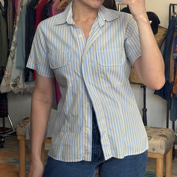 Made in Italy Button Down Striped 100% Cotton Shirt - Picture 3 of 9